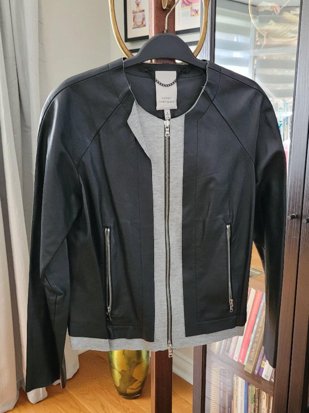 Robert Rodriguez Black Leather and Jersey Short Jacket US 4